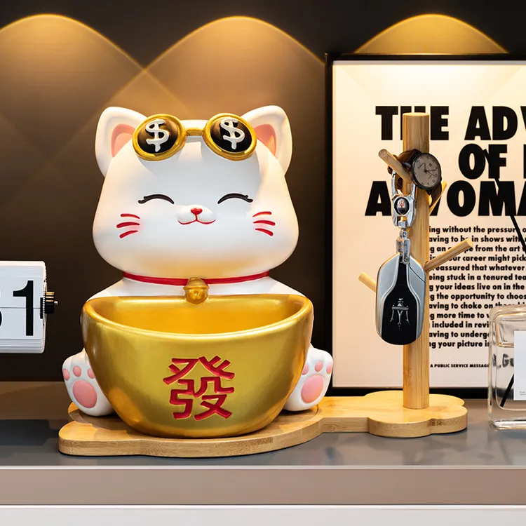 创意招财猫玄关钥匙收纳摆件中式乔迁新居客厅家居装饰品公司礼品