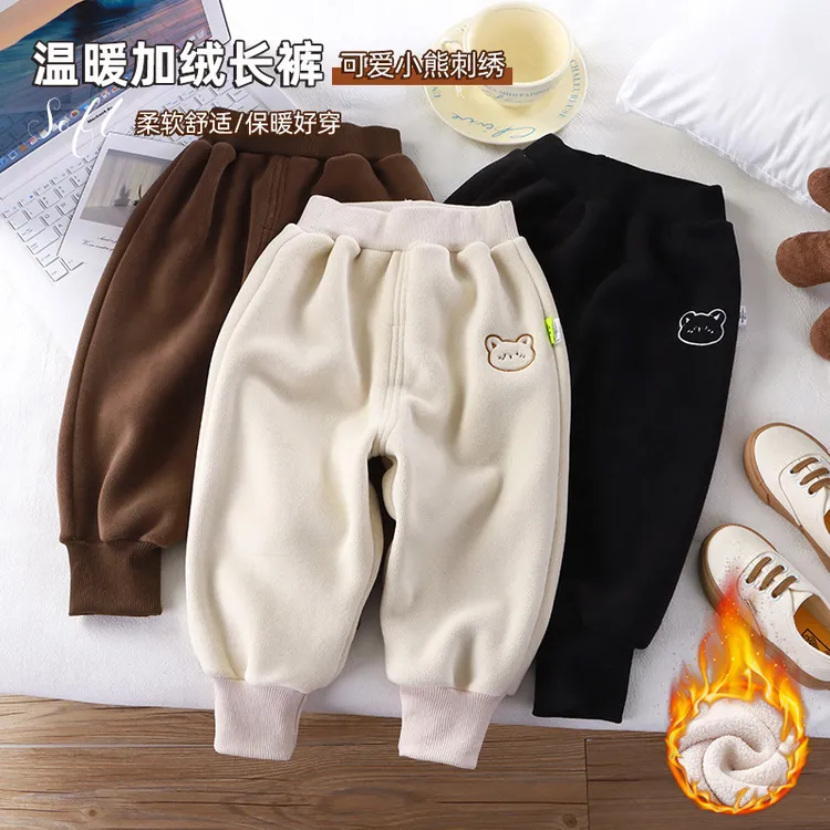 儿童加绒加厚卫裤秋冬男童奥粒绒宽松保暖休闲裤女童加绒长裤裤子