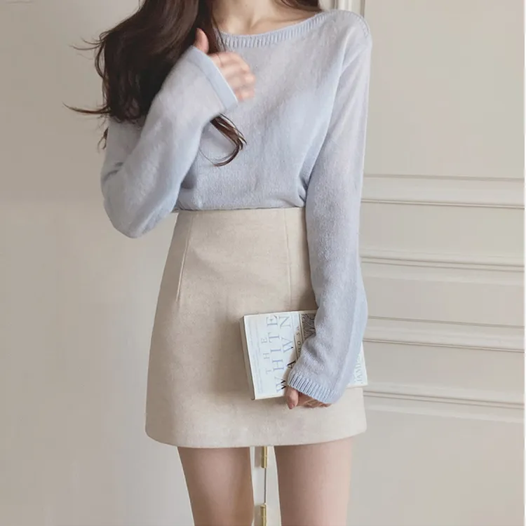 白色短裙毛呢半身裙秋冬女2023新款高腰小个子显瘦a字包臀裙冬裙