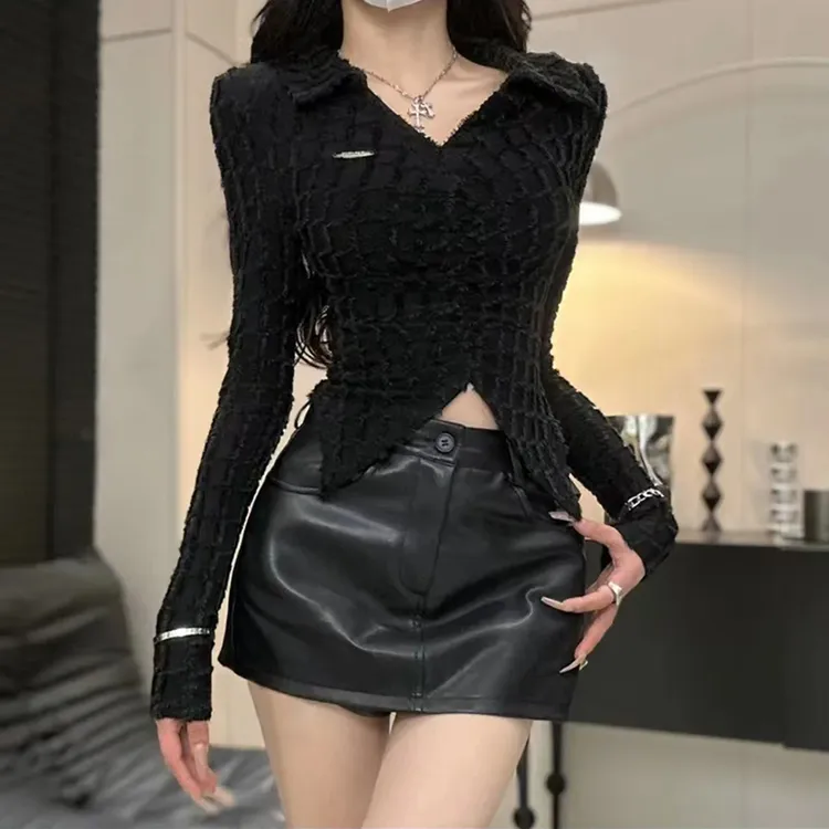 2024秋冬新款时尚前裙后裤设计感半身裙超短皮裙百搭皮裙裤显瘦