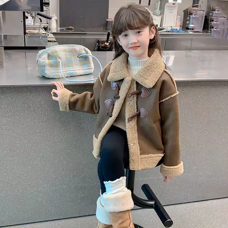 女童外套秋冬款2025新款洋气儿童羊羔绒冬装女孩皮毛一体加厚上衣