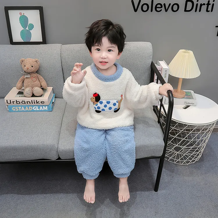 男童加绒法兰绒睡衣秋冬款2024新款珊瑚绒宝宝儿童冬季家居服套装