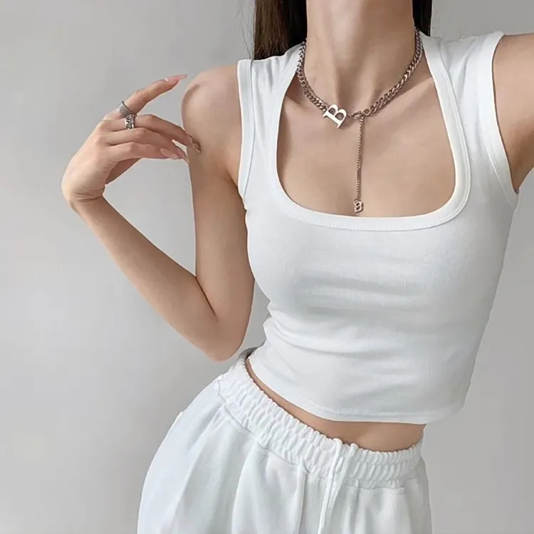 纯欲短款大U方领美背 露锁骨带胸垫背心外穿内搭辣妹吊带裹胸抹胸