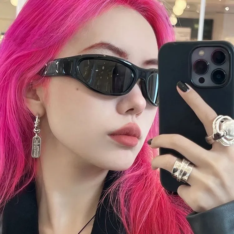 jennie同款墨镜发箍女千禧时髦连体y2k骑行防风欧美弧形太阳眼镜