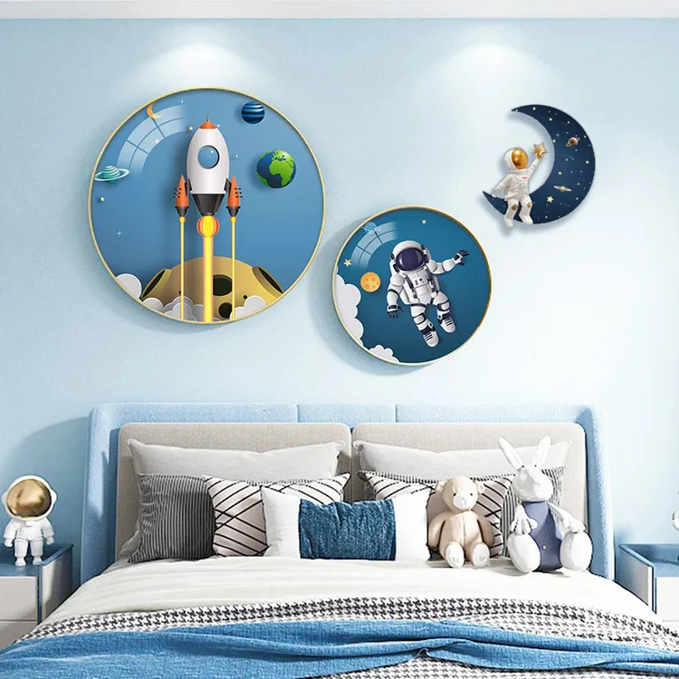 画风雨晶瓷装饰画儿童房现代卡通挂画超薄组合太空宇航员