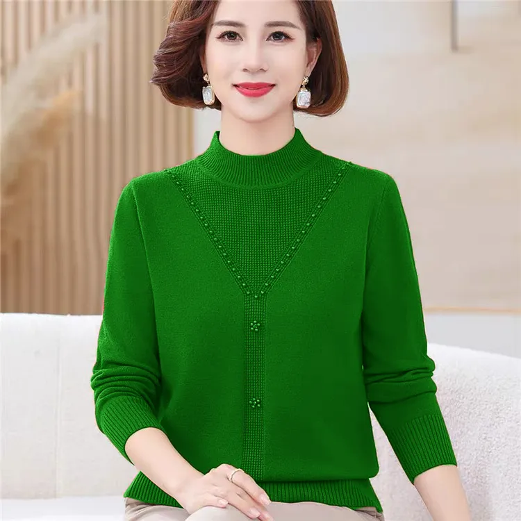 时尚洋气毛衣女半高领打底衫宽松薄款秋冬新款妈妈装长袖针织衫女