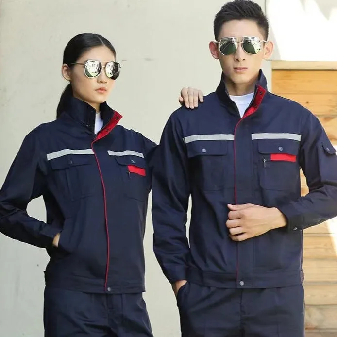 工作服春秋款长袖劳保男女劳保服汽修工厂车间反光条耐磨工装套装