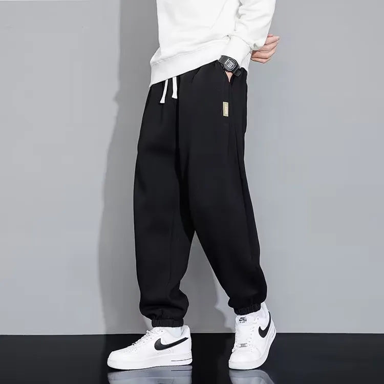 新款男士卫裤秋冬季加绒加厚宽松束脚运动潮牌大码休闲长裤子男款