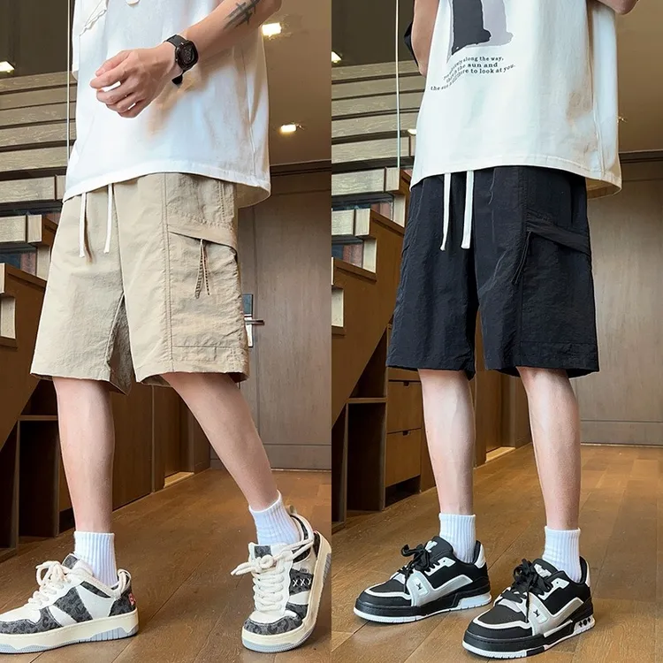 潮牌百搭宽松休闲中裤男士五分裤子日系速干工装短裤男夏季薄款