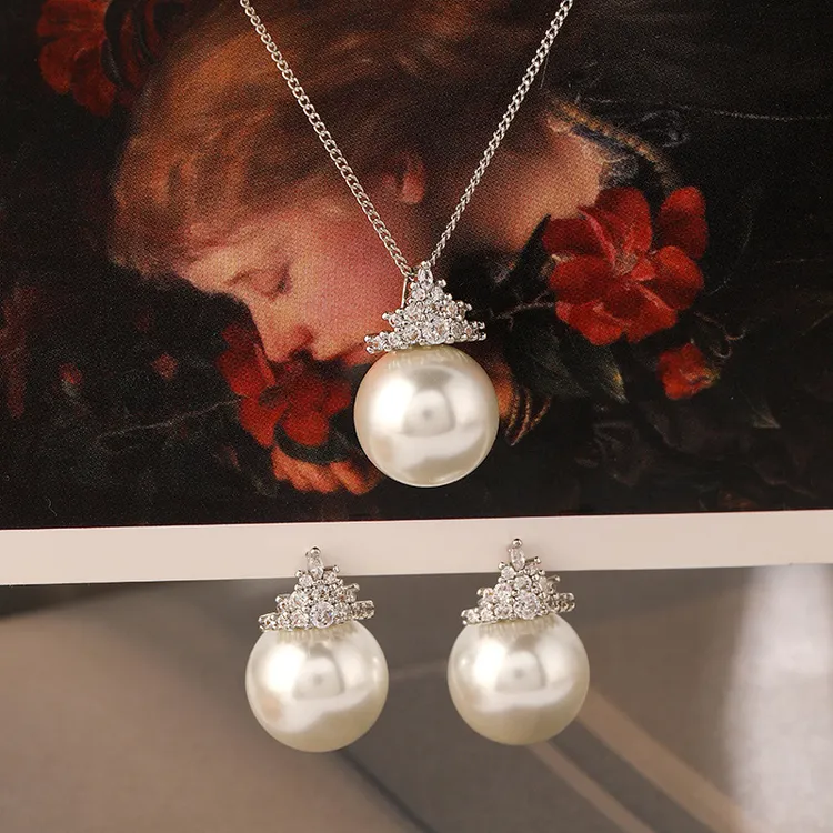 钛钢仿珍珠项链 新款微镶锆石施家珠珠百搭轻奢精致锁骨链耳钉女