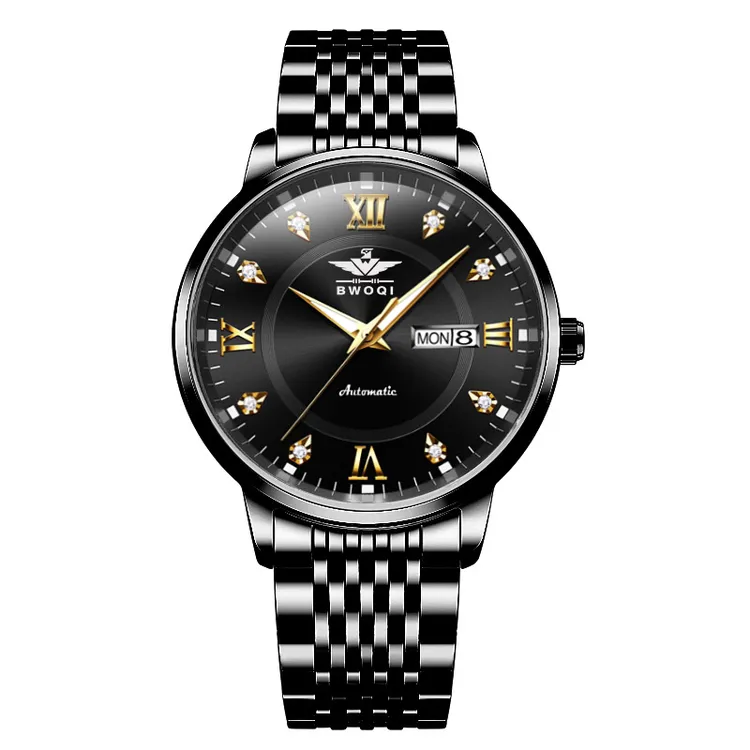 【现货正品】满钻系列-耀黑全自动镂空防水夜光手表男钢带商务