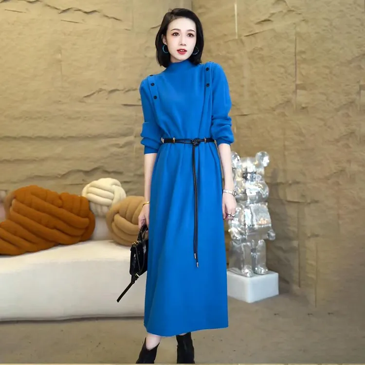 气质显瘦女针织连衣裙女秋冬款中长款宽松洋气配大衣加厚毛衣裙子