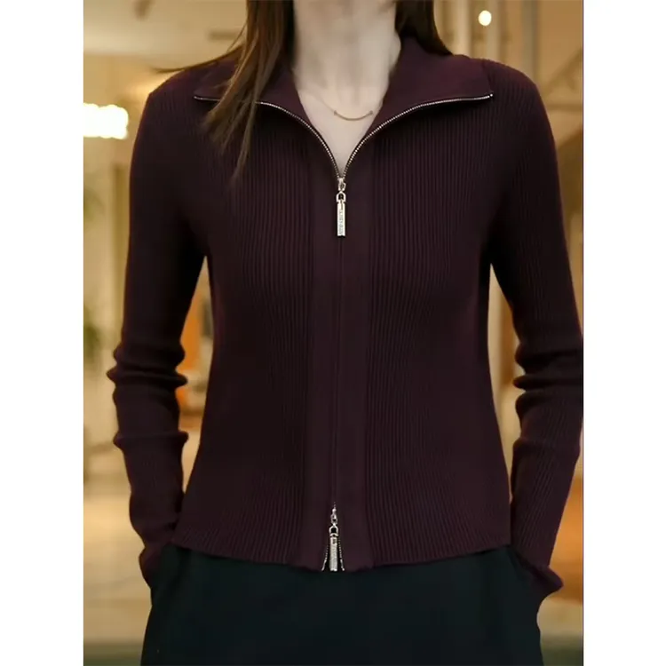 秋冬新款减龄上衣女可外穿洋气修身显瘦双拉链设计感针织春秋开衫