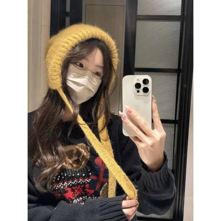 JUN 抽绳两用针织包头保暖百搭帽子1005