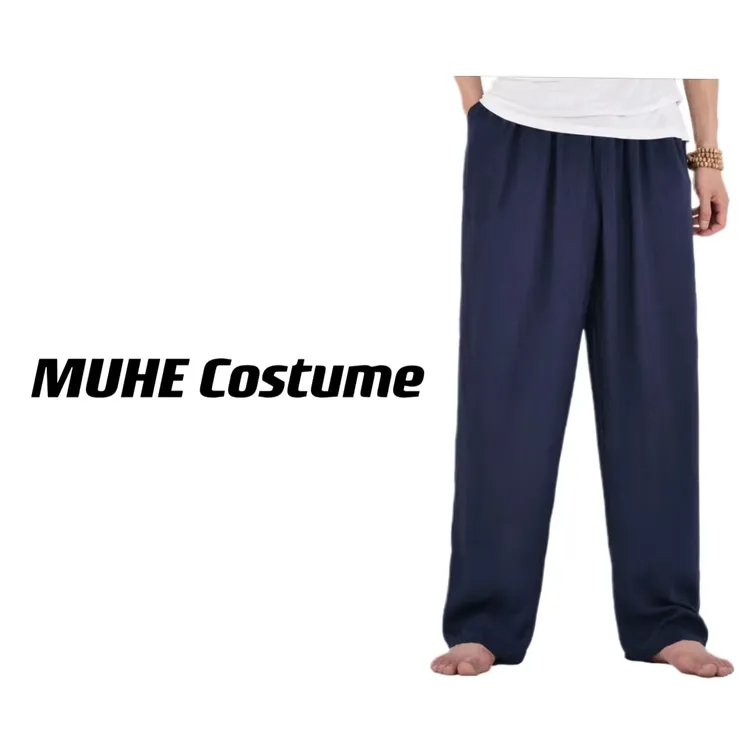 木禾家-【男士平口】夏季净版人造棉直脚口薄款休闲裤