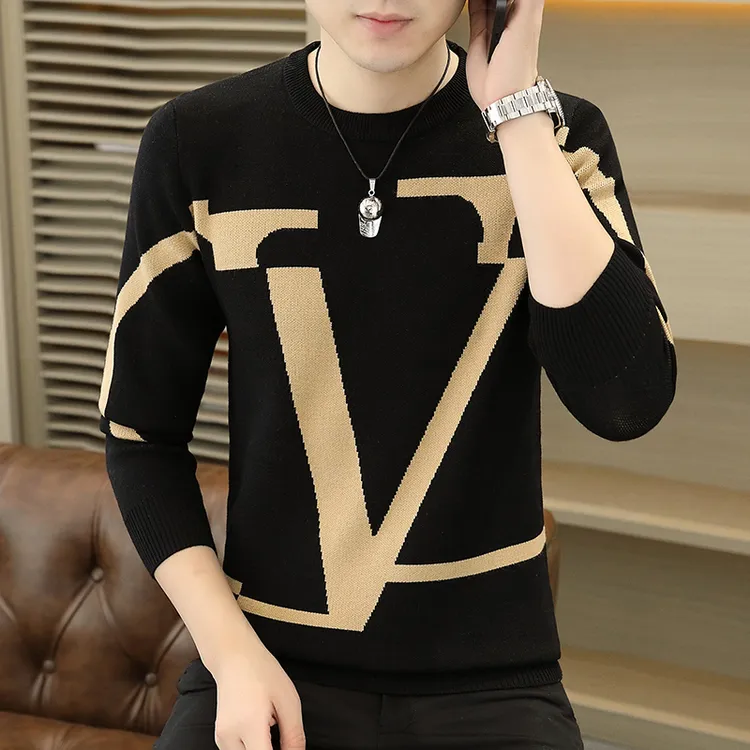 欧洲站毛衣男时尚新品针织衫男士高档韩版潮流百搭宽松保暖打底衫