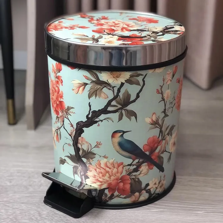 新款皮革带盖脚踏垃圾桶中式带提手内胆大容量加厚防臭垃圾桶