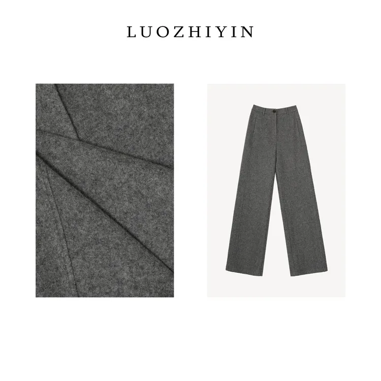 LUOZHIYIN/罗知音P411228F秋冬老钱风厚款高腰显瘦纯色裤子