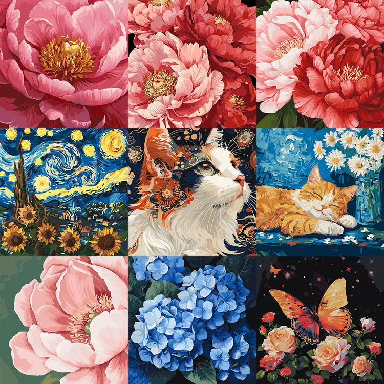 【100+图案选择】高级肌理数字油画DIY小尺寸手工填色丙烯肌理画