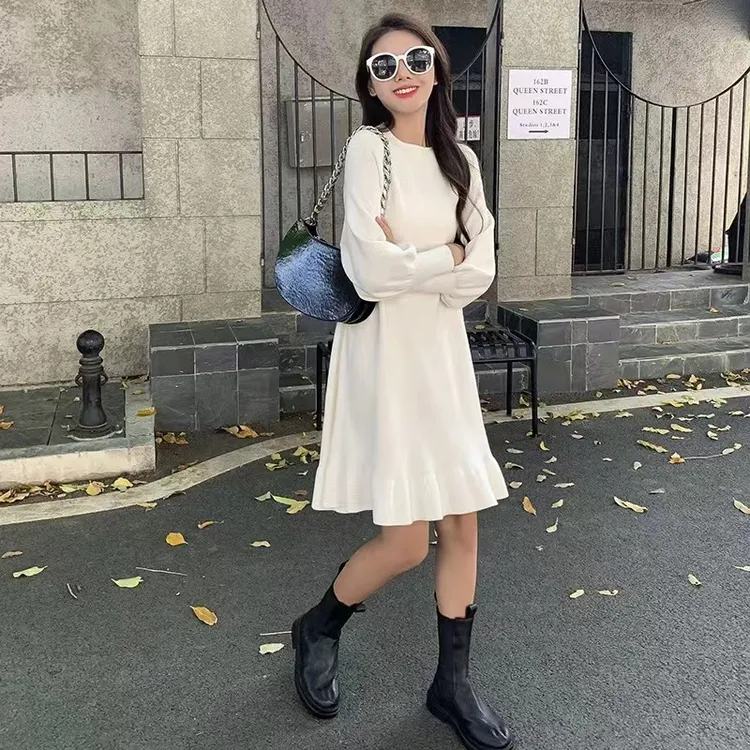 mulisha/穆丽莎针织连衣裙女小个子中长款内搭打底毛衣裙配大衣