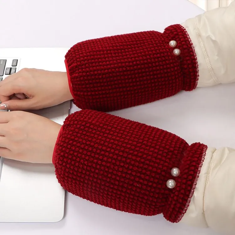 冬天袖套绒布短款套袖女珍珠防污袖头成人护袖时尚百搭耐脏家务