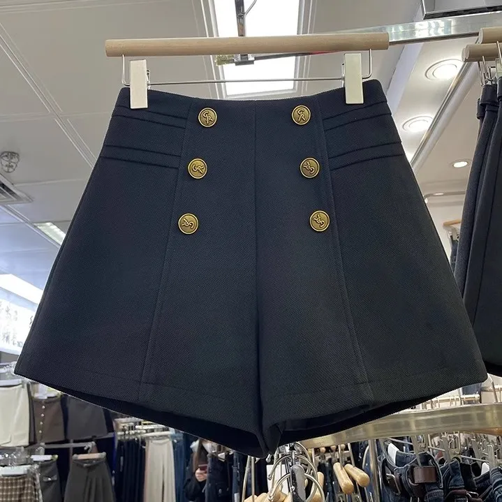 短裤女外穿2025秋冬新款毛呢高腰显瘦a字阔腿休闲靴裤