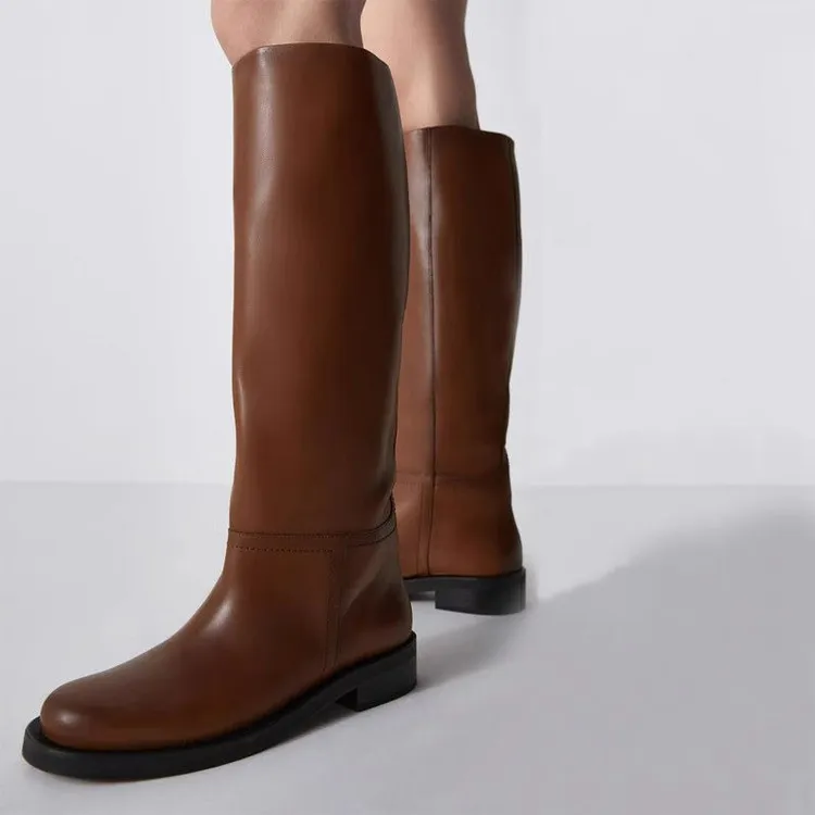 【新店福利】长靴夏季圆头高筒靴粗跟加绒厚底骑士靴鞋子美拉德