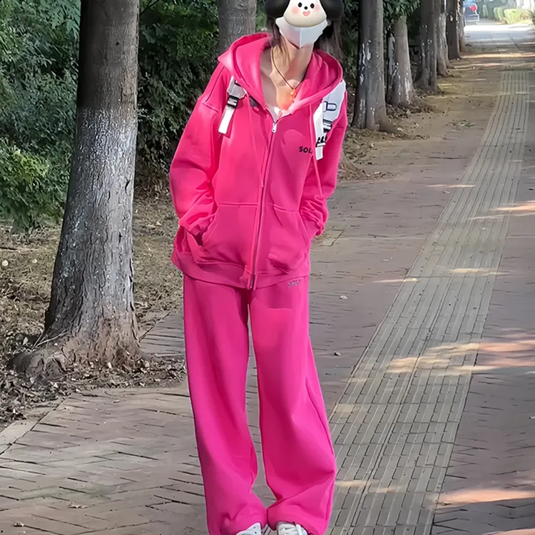 休闲高级感套装女春季2024新款学院风连帽卫衣阔腿裤两件套小个子