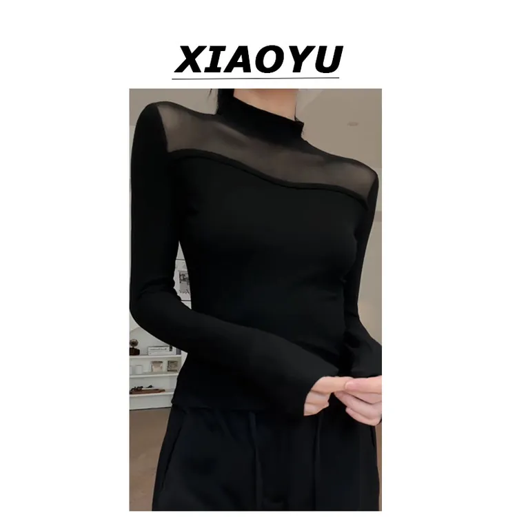 小鱼 【暮冬网纱】网纱辣妹显瘦百搭保暖长袖上衣小众修身内搭