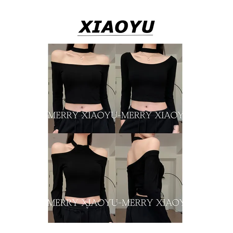 小鱼【心动气质】小众设计感正反两穿辣妹露肩显瘦修身百搭上衣