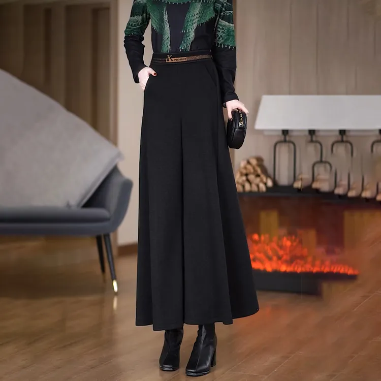 加绒加厚款毛呢妈妈裙裤女2025年秋冬季垂感大脚裤弹力羊毛阔腿裤