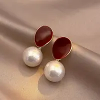 合金耳饰 仿珍珠耳环秋冬高级感独特新年耳饰女新款爆款红色耳钉
