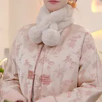 1823高品质定制毛毛围巾 冬季仿皮草交叉球球围脖保暖毛领