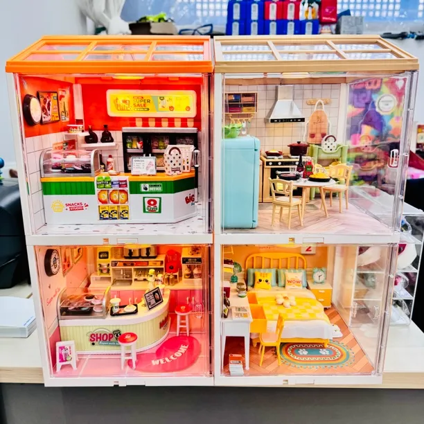 新嘉尔乐大城小镇商店奶茶积木玩具立体拼图网红女孩diy小屋场景