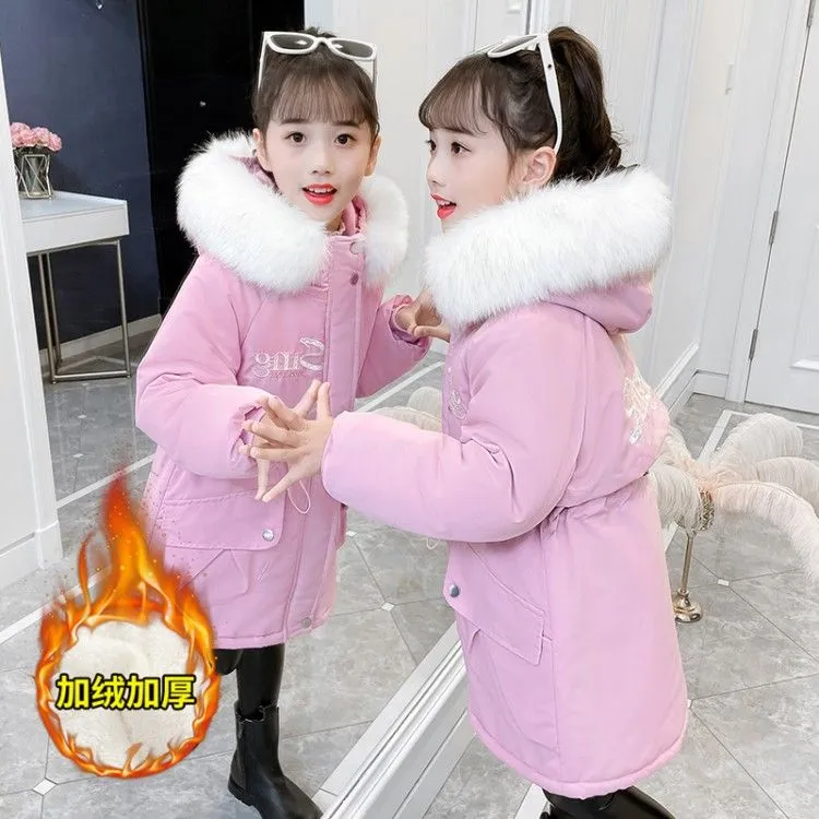 女童棉服2025新款洋气派克服棉衣中大儿童中长款冬季加厚冬款棉袄