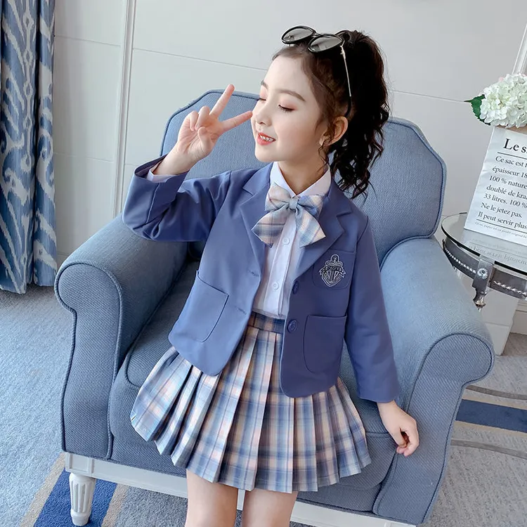 女童JK套装秋装2025新款儿童学院风女孩西装外套春秋款百褶裙洋气