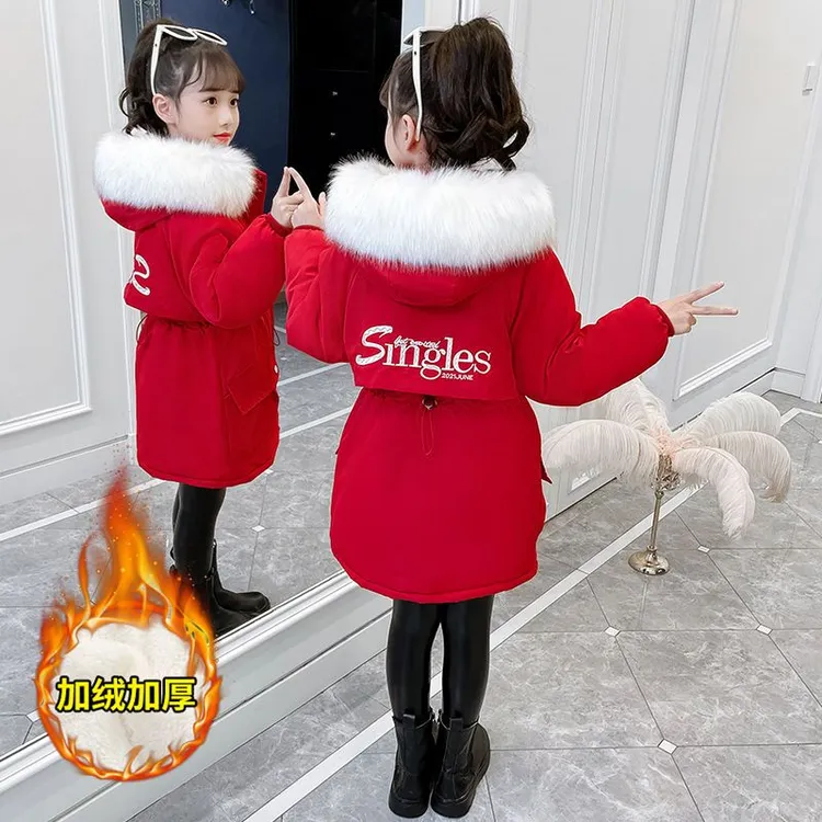 女童棉衣2025新款洋气派克服外套中大儿童中长款加厚棉服棉袄冬季