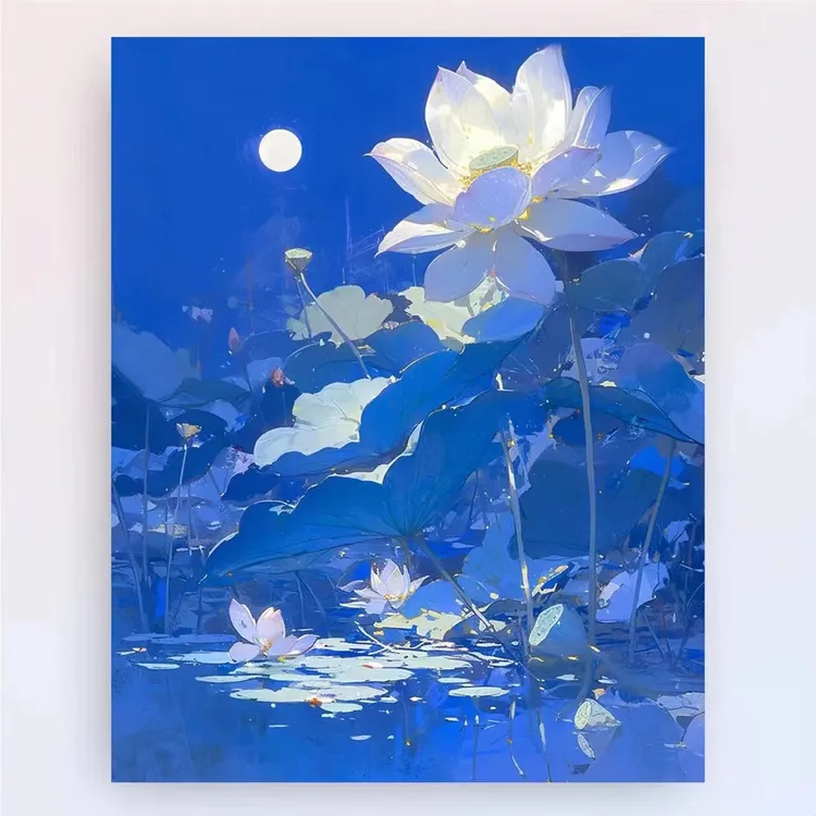 【Q精选】diy数字艺术油画30*40颜料彩色填色画板花卉类作品--荷花3