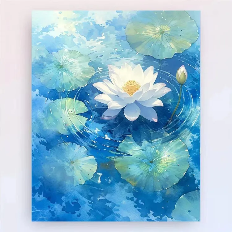 【Q精选】diy数字艺术油画30*40颜料彩色填色画板花卉类作品--荷花2