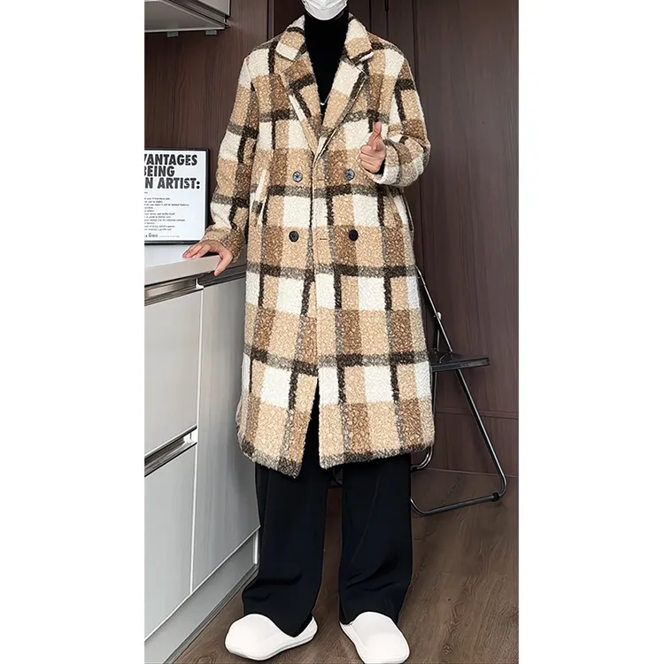 美拉德格纹毛呢大衣男秋冬韩系氛围感中长款风衣高级感英伦风外套