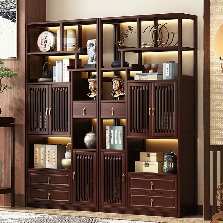【现货速发】博古架实木中式茶柜置物架茶叶架展示柜现代简约摆件装