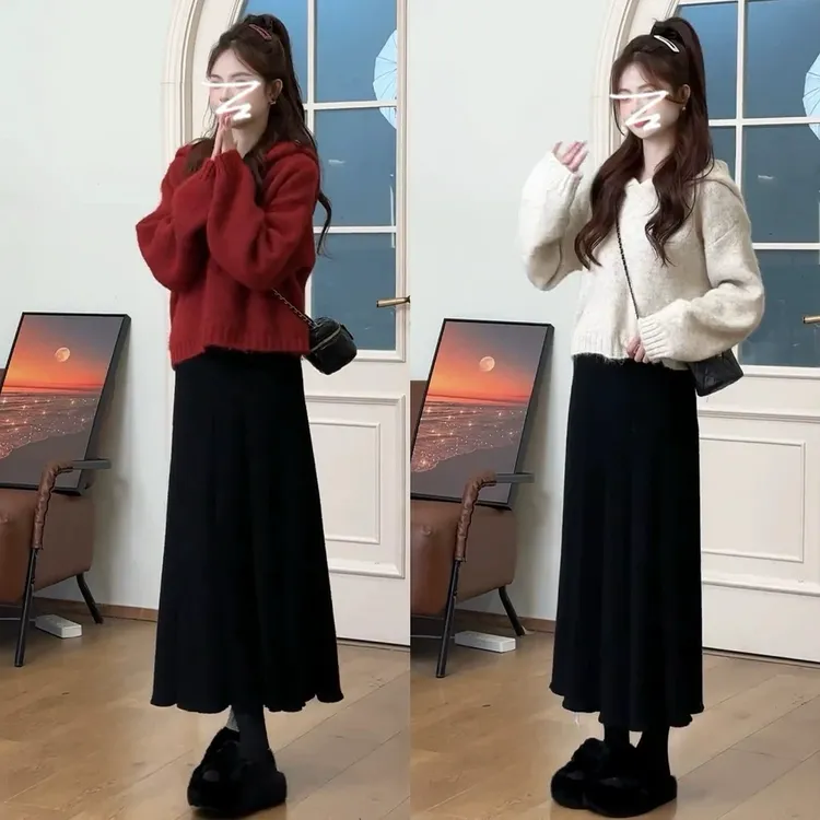 慵懒风红色连帽套头毛衣女秋冬季新款高级感韩版宽松显瘦针织毛衣