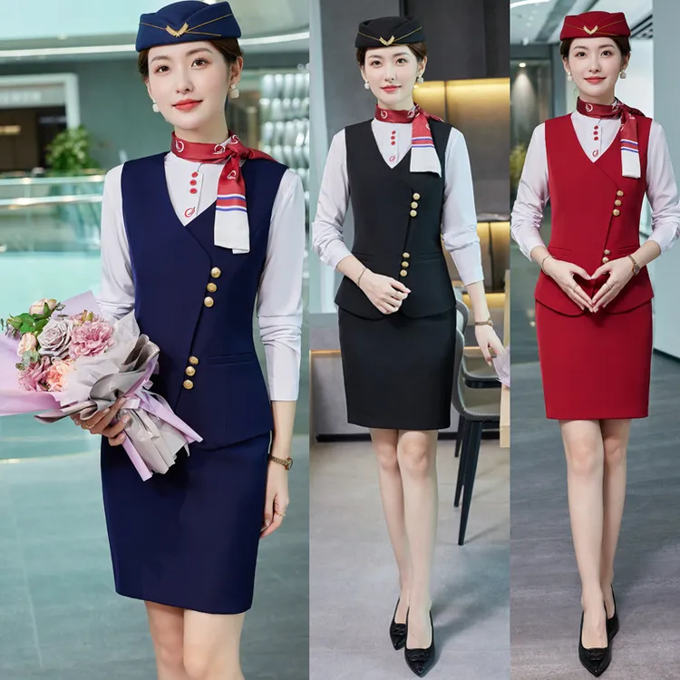 空姐制服职业女西装马甲套装航空学院服高铁乘务员酒店前台工作服