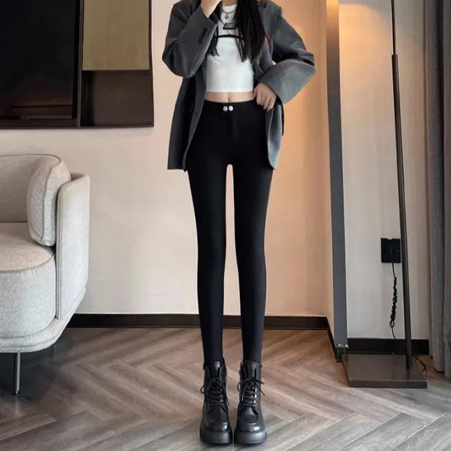 TJ014大码女装MM春秋时尚显瘦小黑裤弹力高腰紧身裤弹力裤外穿