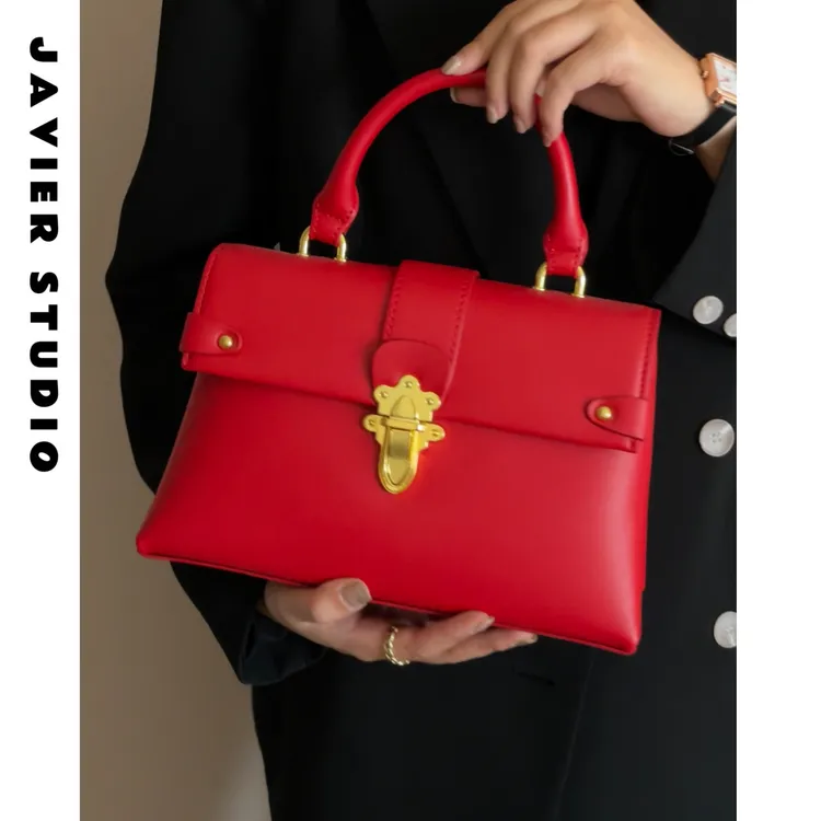 JAVIER简爱大喜的日子！正红色气质手提包女法式优雅高级感婚包