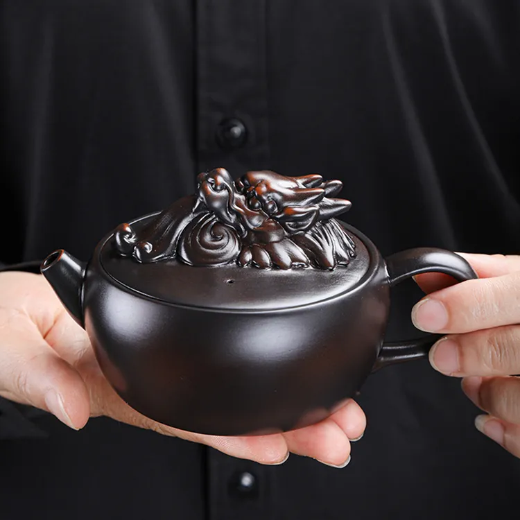 紫陶祥龙壶陶瓷德钟壶家用功夫茶具复古茶壶办公室泡茶壶中式单壶
