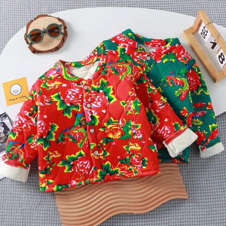 【亲子装】东北大花袄男女童秋冬款加绒加厚外穿棉衣中国风保暖外套