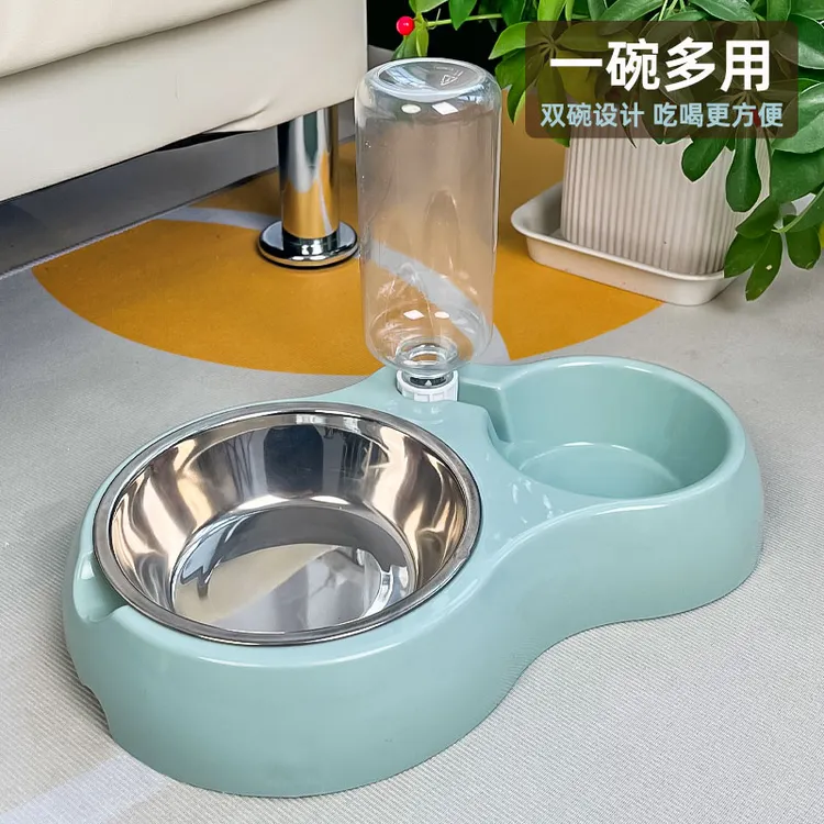 猫盆猫碗狗碗自动饮水狗狗饭盆猫碗和水碗一体泰迪饭盆宠物猫饭碗