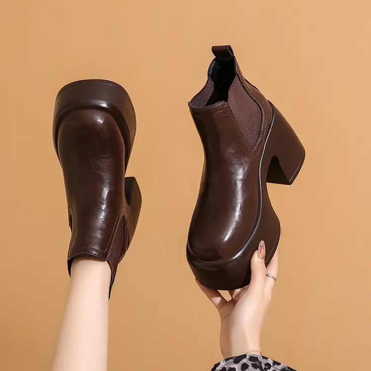 新款厚底马丁靴女小个子增高烟筒靴子网红切尔西短靴女粗跟瘦瘦靴