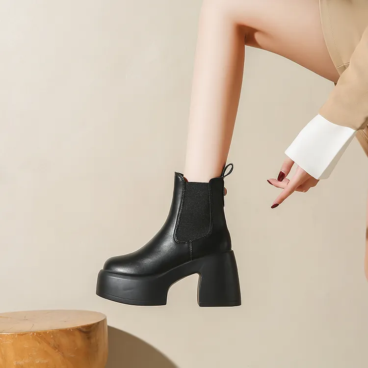 切尔西靴厚底小个子增高马丁靴女秋冬季新款英伦风复古烟筒短靴女